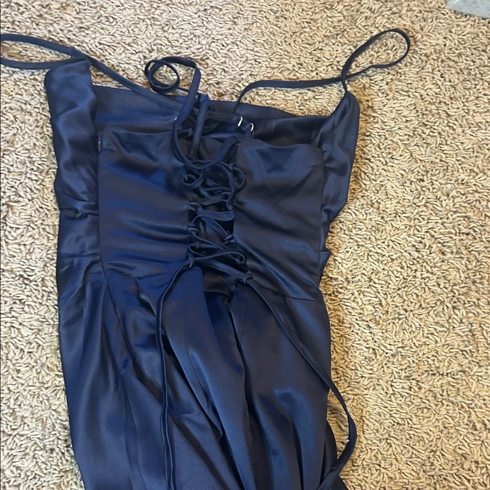 Babyboo prom dress Elegant Navy Blue Satin Dress - Picture 6 of 6